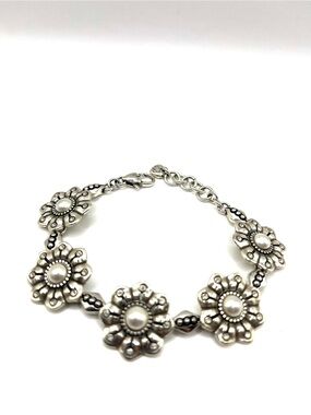 Brighton Greta Floral Bracelet with Pearl Centers and Crystals Silver Plated